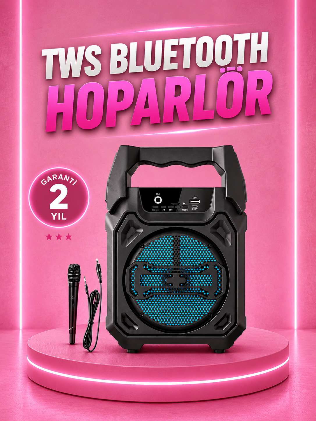 Taşınabilir 6.5” Bluetooth Hoparlör USB TF Kart Mikrofonlu Şarjlı Sistem - Lisinya