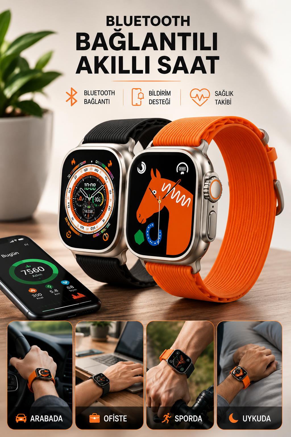 Bluetooth Bağlantılı 49MM Dokunmatik Akıllı Saat Sağlık ve Spor Takip Özellikli - Lisinya