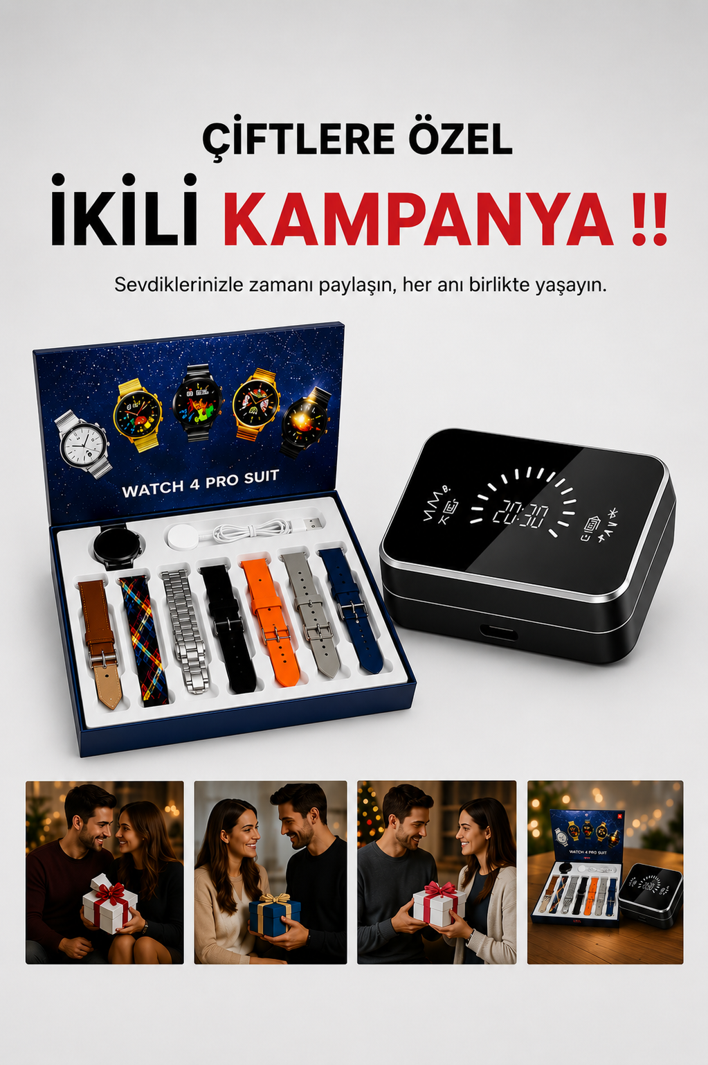 Powerbank Aynalı Bluetooth Kulaklık Ve Akıllı Saat Seti ANC Özelliği Dokunamatik - Lisinya