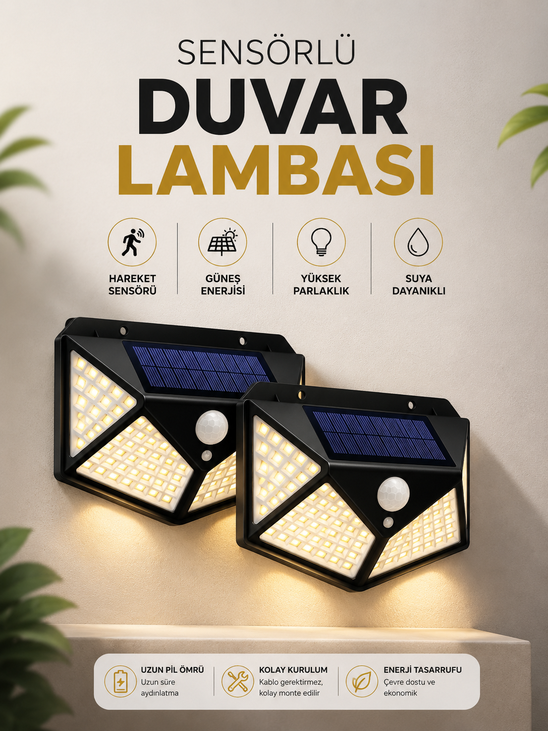 Solar Sensörlü Duvar Lambası Bahçe Lambaso Parlak Beyaz Işık Suya Dayanıklı - Lisinya Solar Sensörlü Duvar Lambası Bahçe Lambaso Parlak Beyaz Işık Suya Dayanıklı - Lisinya