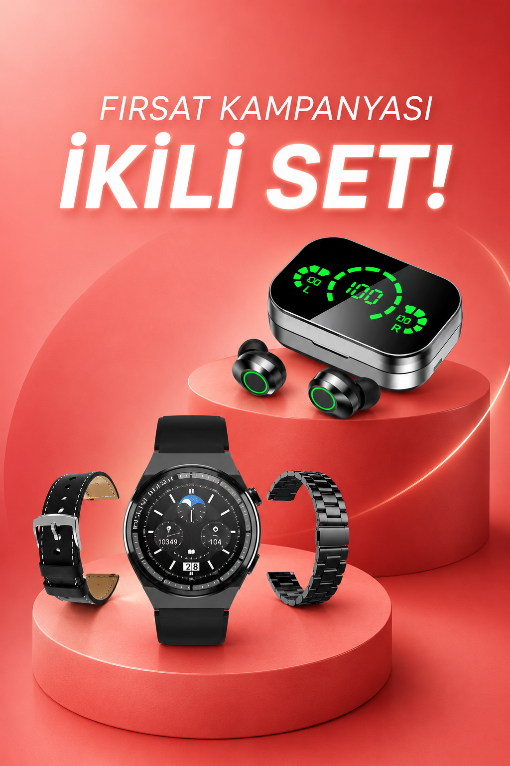 TWS Bluetooth Kulaklık ve Akıllı Saat Uyku Takibi Nabız Ölçer Uzun Pil Ömrü - Lisinya