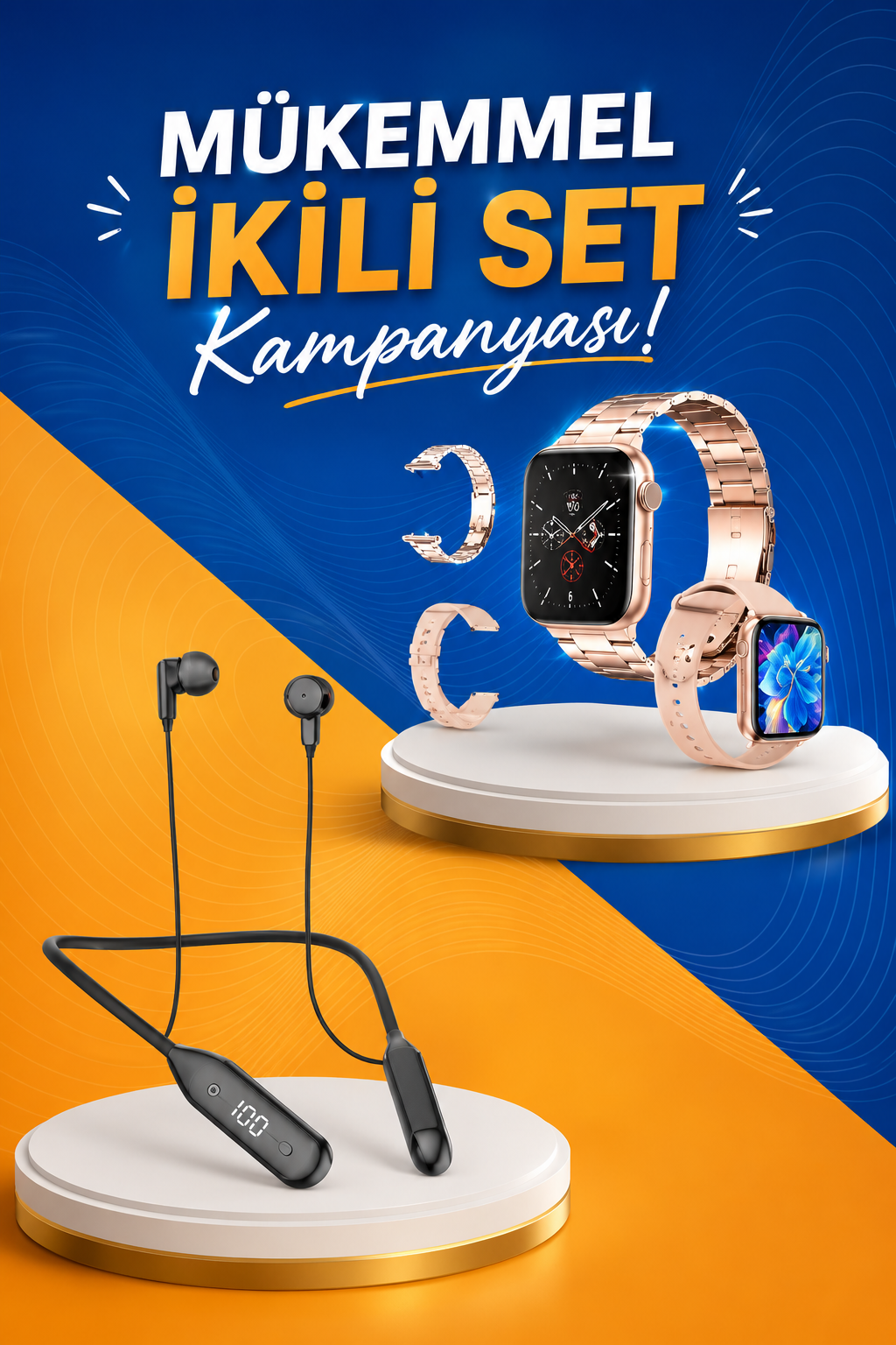 Kablolu Bluetooth Kulaklık ve Kadınlara Özel Bileklik Hediyeli Yeni Nesil Akıllı Saat 3 Kordonlu - Lisinya