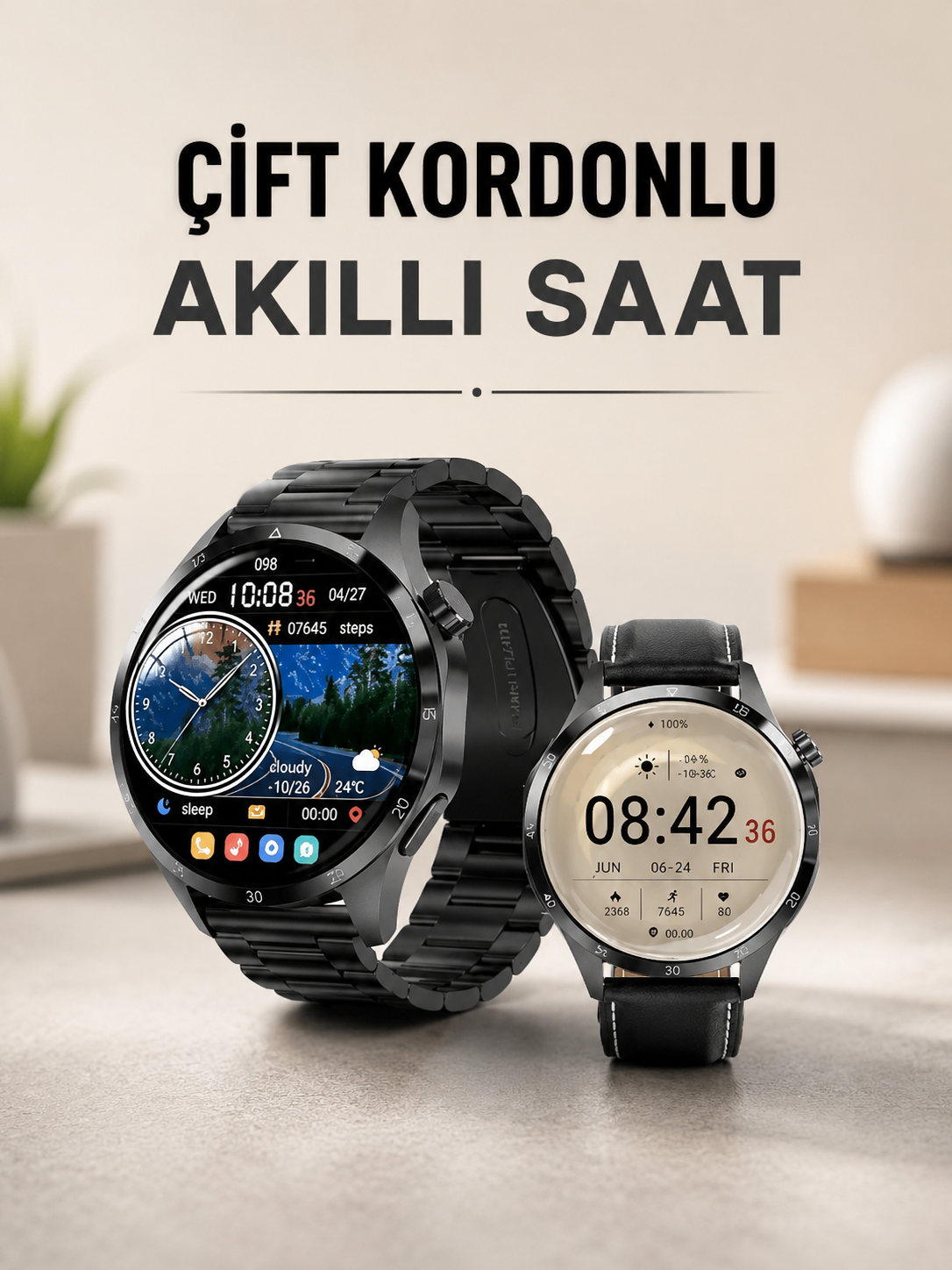 Çift Kordonlu Yüksek Çözünürlüklü Akıllı Saat Uyku İzleyici & Spor Modları - Lisinya