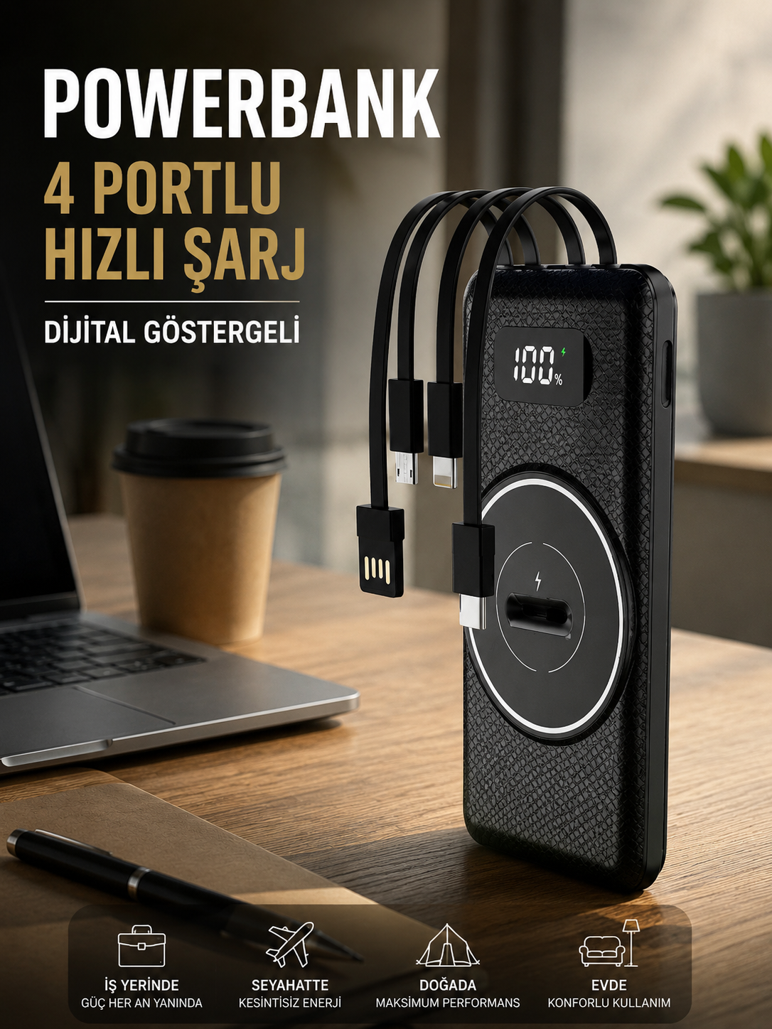 Hızlı Şarj Dijital Göstergeli Powerbankli Çoklu Şarj Özelliği - Lisinya Hızlı Şarj Dijital Göstergeli Powerbankli Çoklu Şarj Özelliği - Lisinya