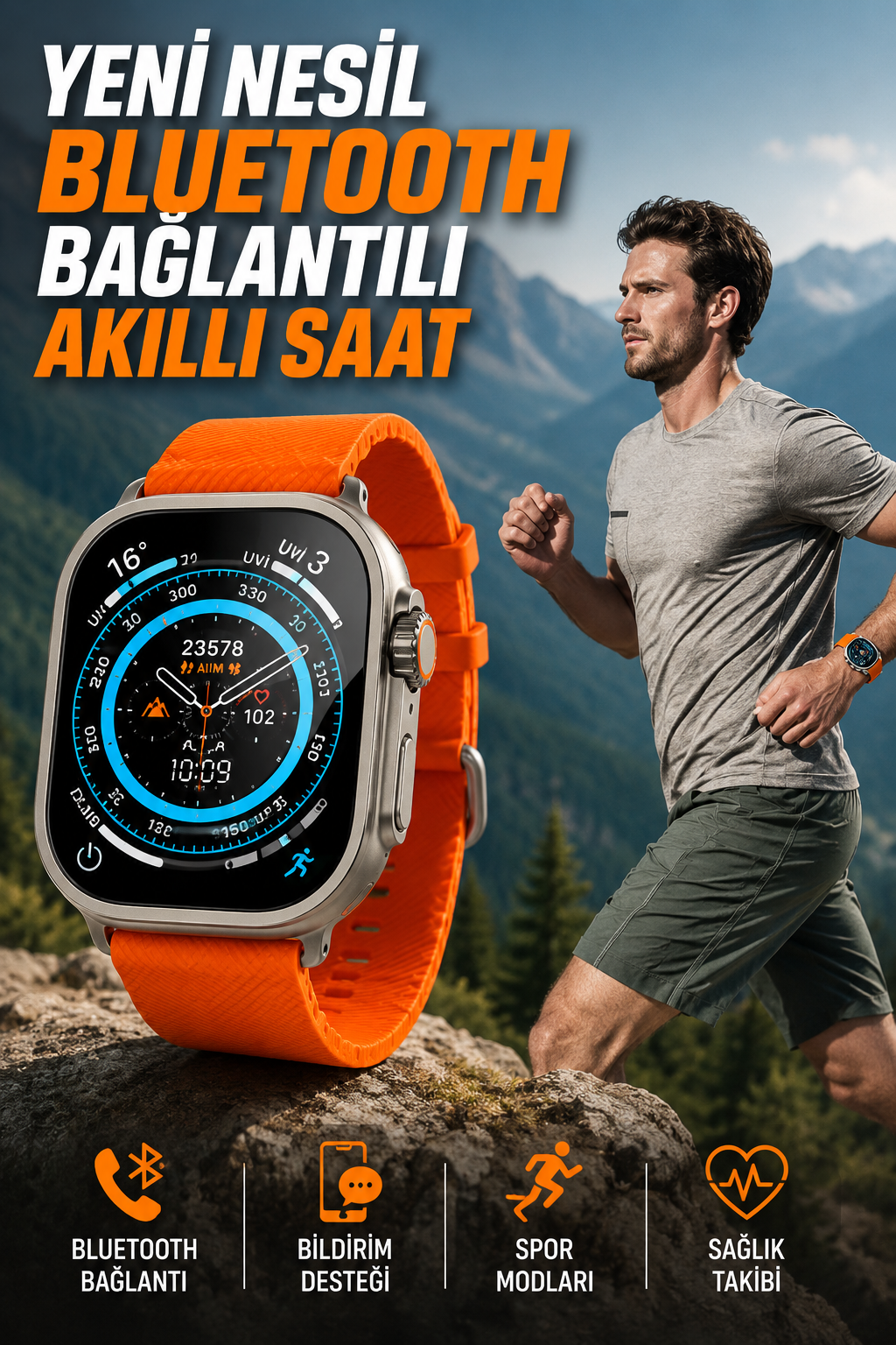 Akıllı Saat Uyku ve Spor Takibi Yeni Nesil Bluetooth Bağlantılı Amoled Ekran - Lisinya