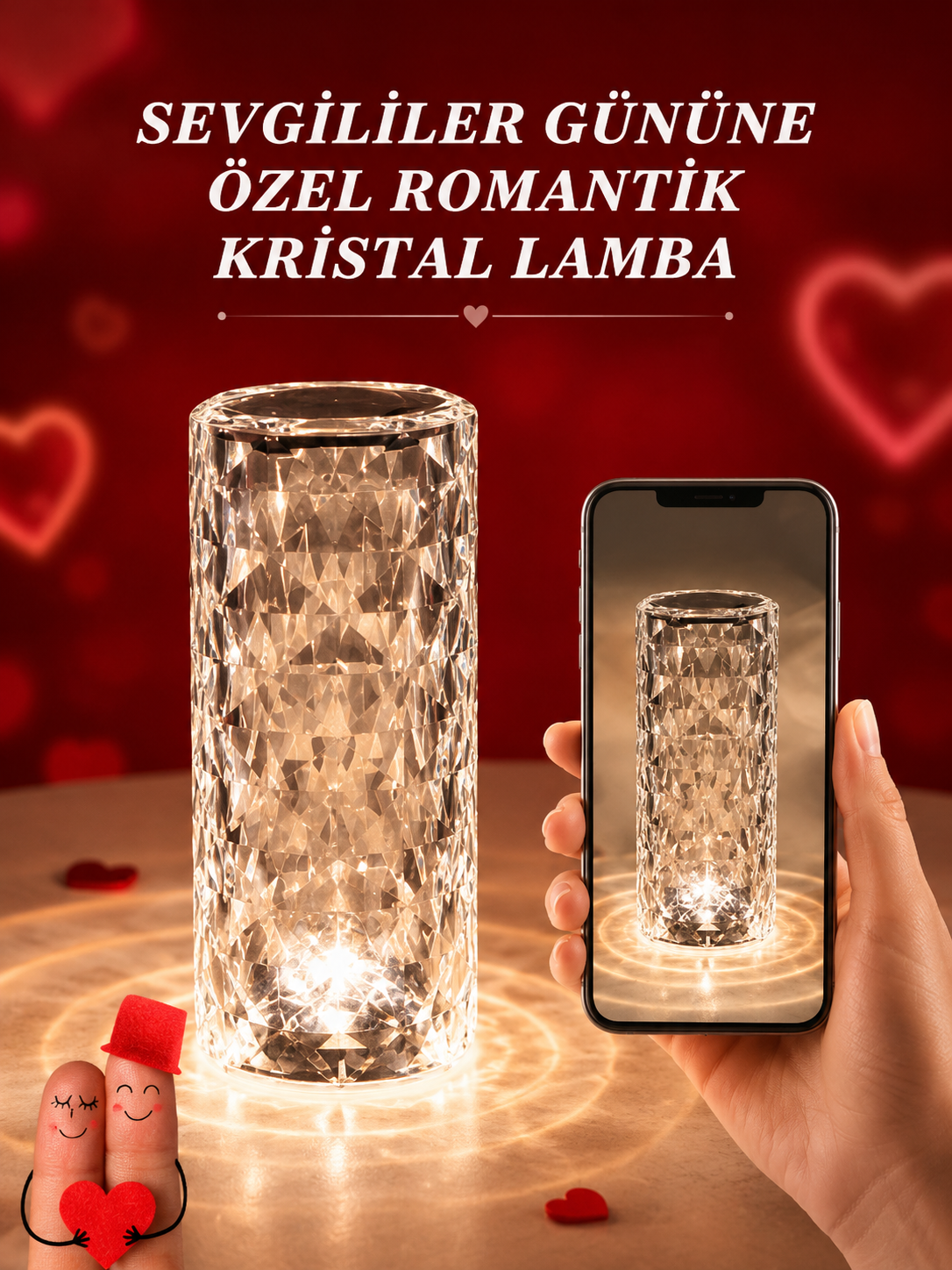 Sevgililer Günü İçin Hediye Kristal Lamba Sevgiliye Hediye USB Şarjlı Gece Lambası (Kopya) - Lisinya