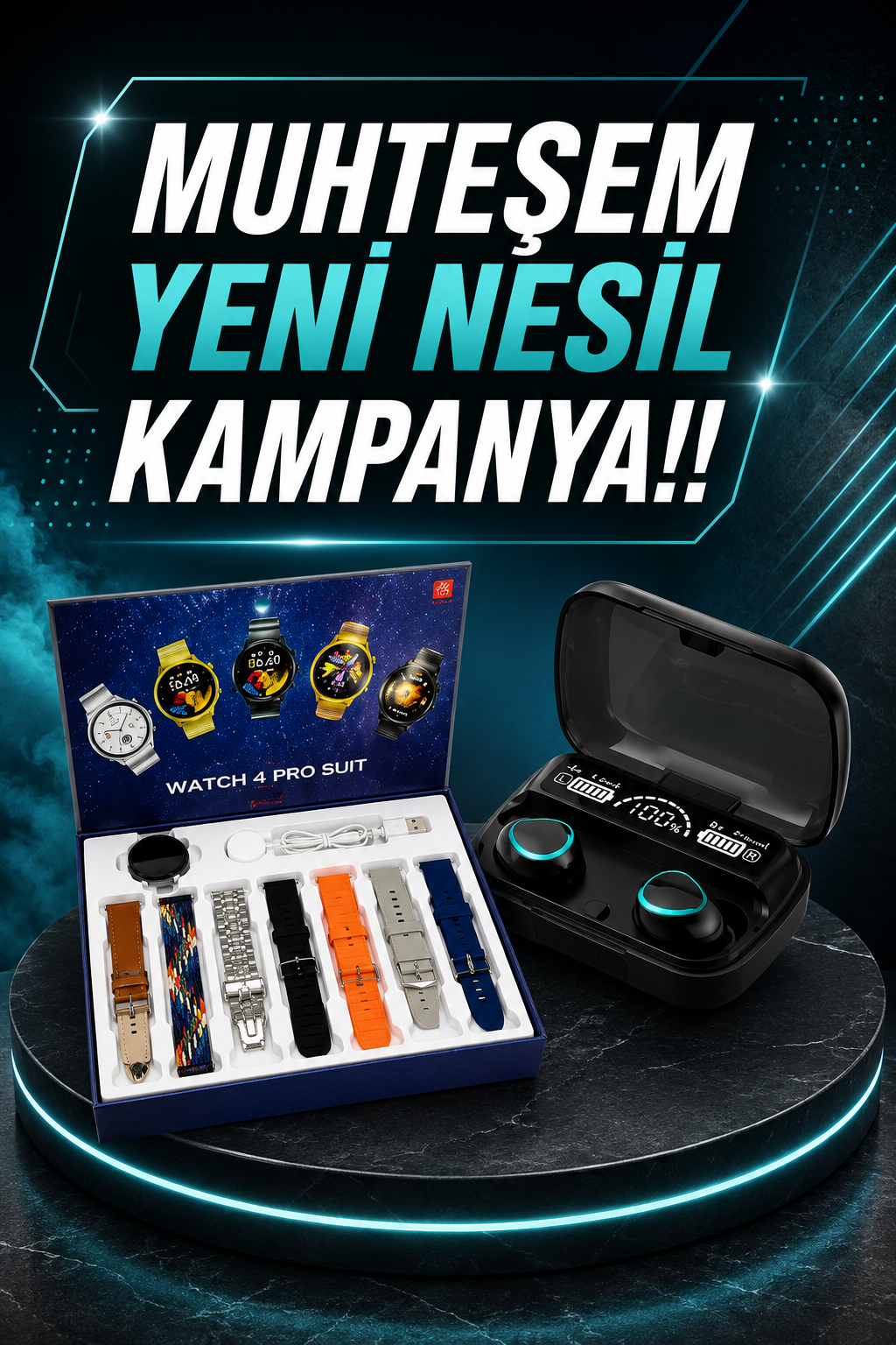 Ucuz Kaliteli Yeni Nesil 7 Kordonlu Akıllı Saat ve Kablosuz Bluetooth Kulaklık ANC Özelliği - Lisinya