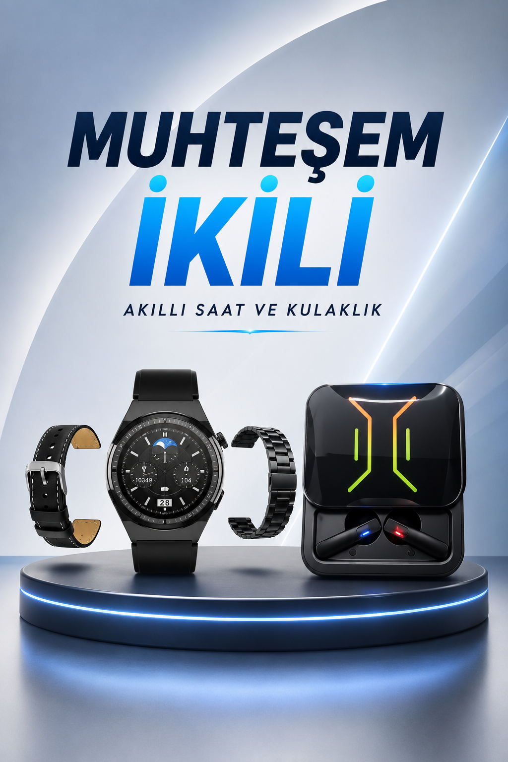 Dijital Göstergeli Bluetooth Kulaklık ve Bildirim Görebilen Akıllı Saat Alarm ve Titreşim - Lisinya