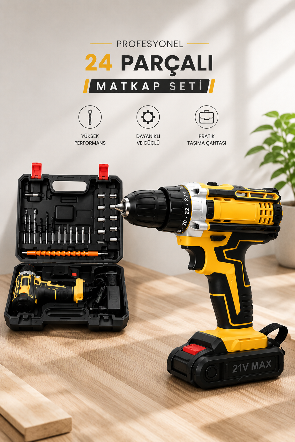 Metal Dişli 24W Akülü Matkap -Çift Bataryalı ve LED Çalışma Işığı ile Tam Set - Lisinya Metal Dişli 24W Akülü Matkap -Çift Bataryalı ve LED Çalışma Işığı ile Tam Set - Lisinya