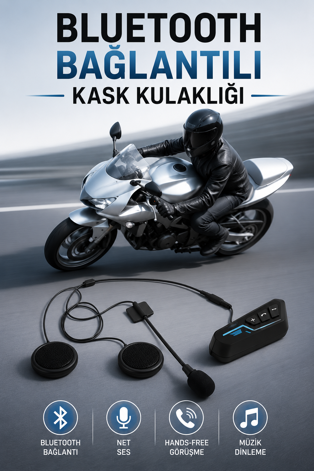 Kask Kulaklığı Motosiklet Intercom Interkom Dinleme Konuşma Özellikli Su Geçirmez - Lisinya