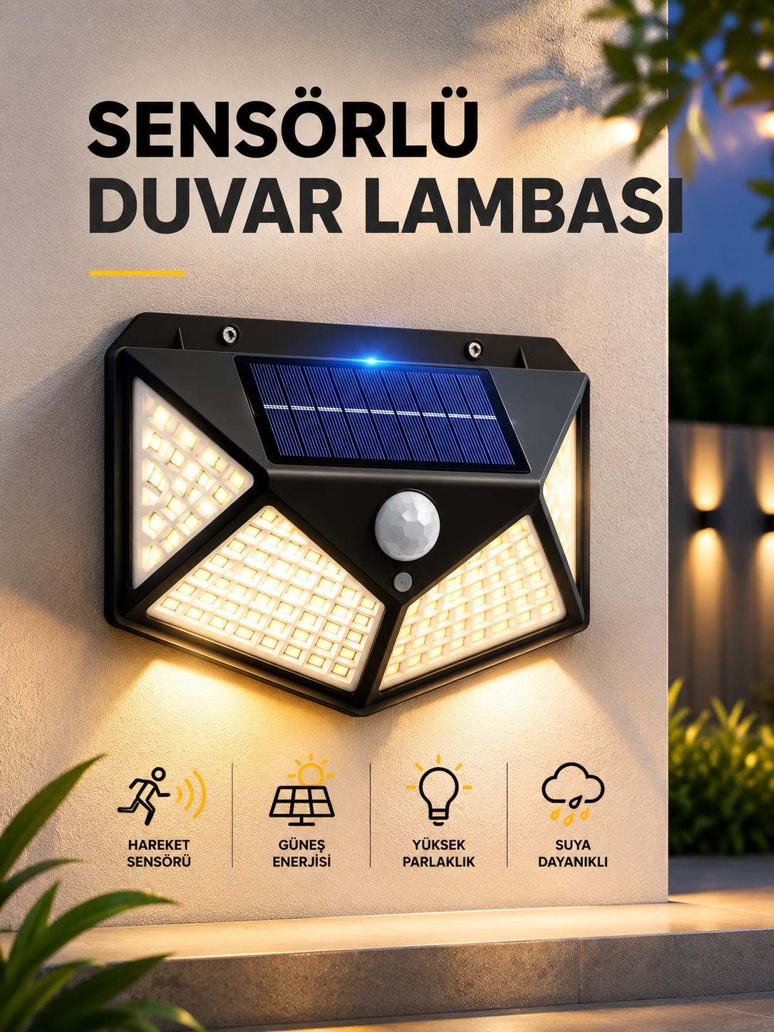 SENSÖRLÜ GÜNEŞ ENERJİLİ DUVAR LAMBASI - Lisinya SENSÖRLÜ GÜNEŞ ENERJİLİ DUVAR LAMBASI - Lisinya