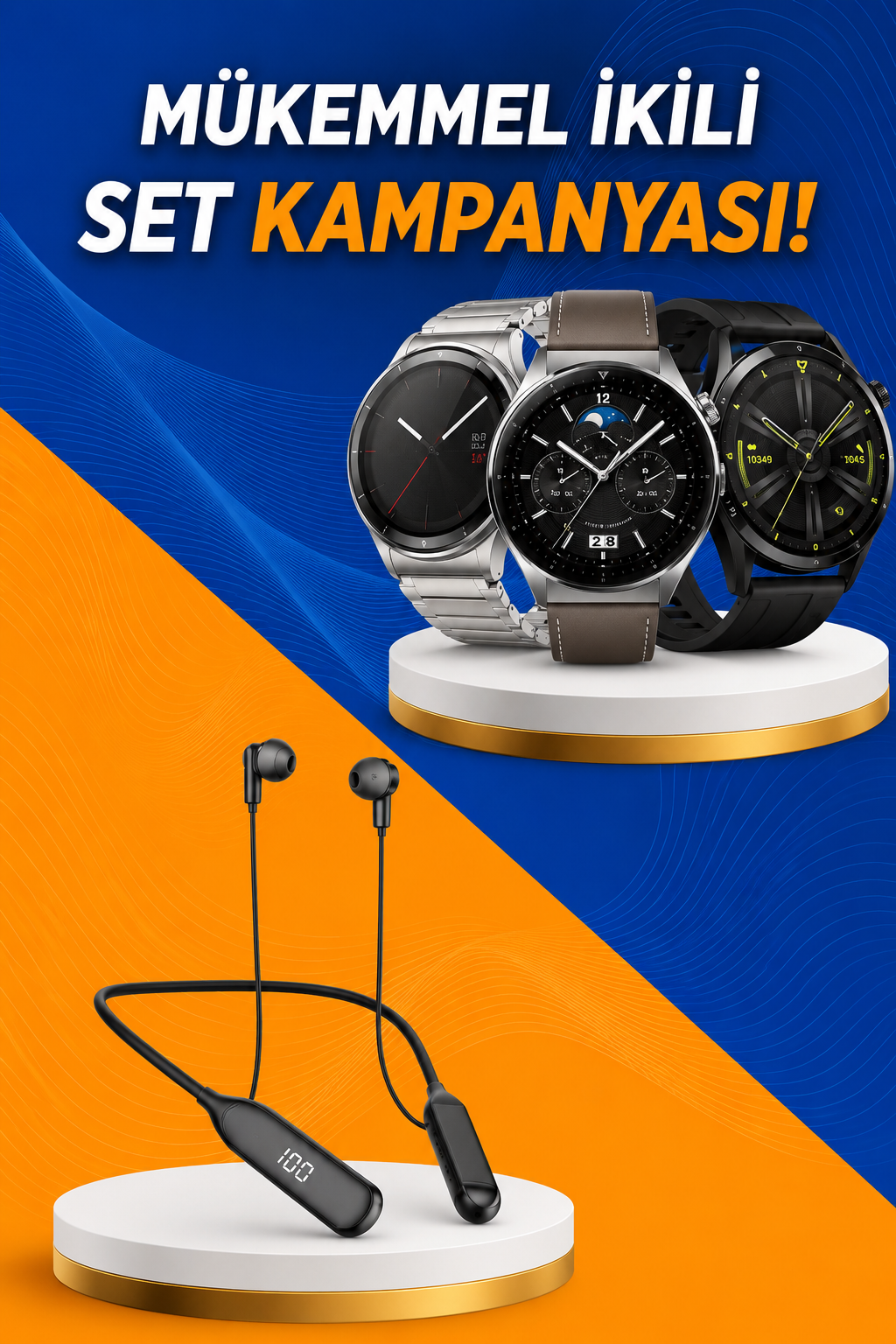 Alarm ve Titreşim Özellikli Akıllı Saat ve Mikrofonlu Kablolu Bluetooth Kulaklık 60 Saat - Lisinya