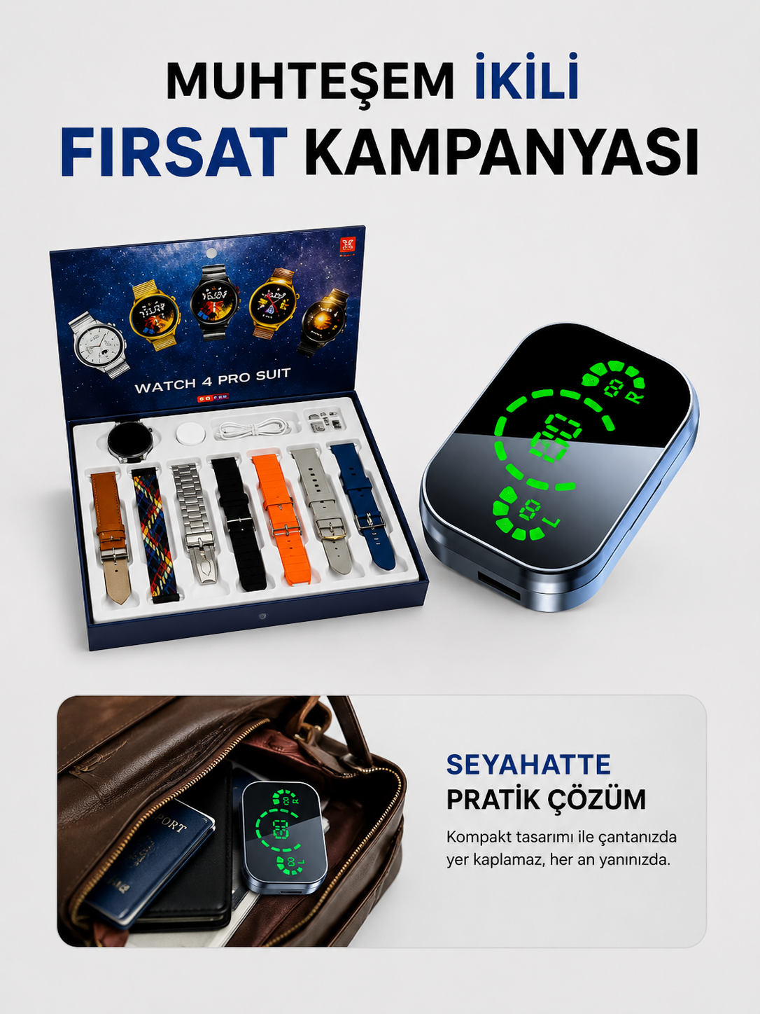 Dokunmatik Akıllı Saat Yeni Nesil Kulaklık Kampanyası Bluetooth Bağlantılı ANC Özelliği - Lisinya