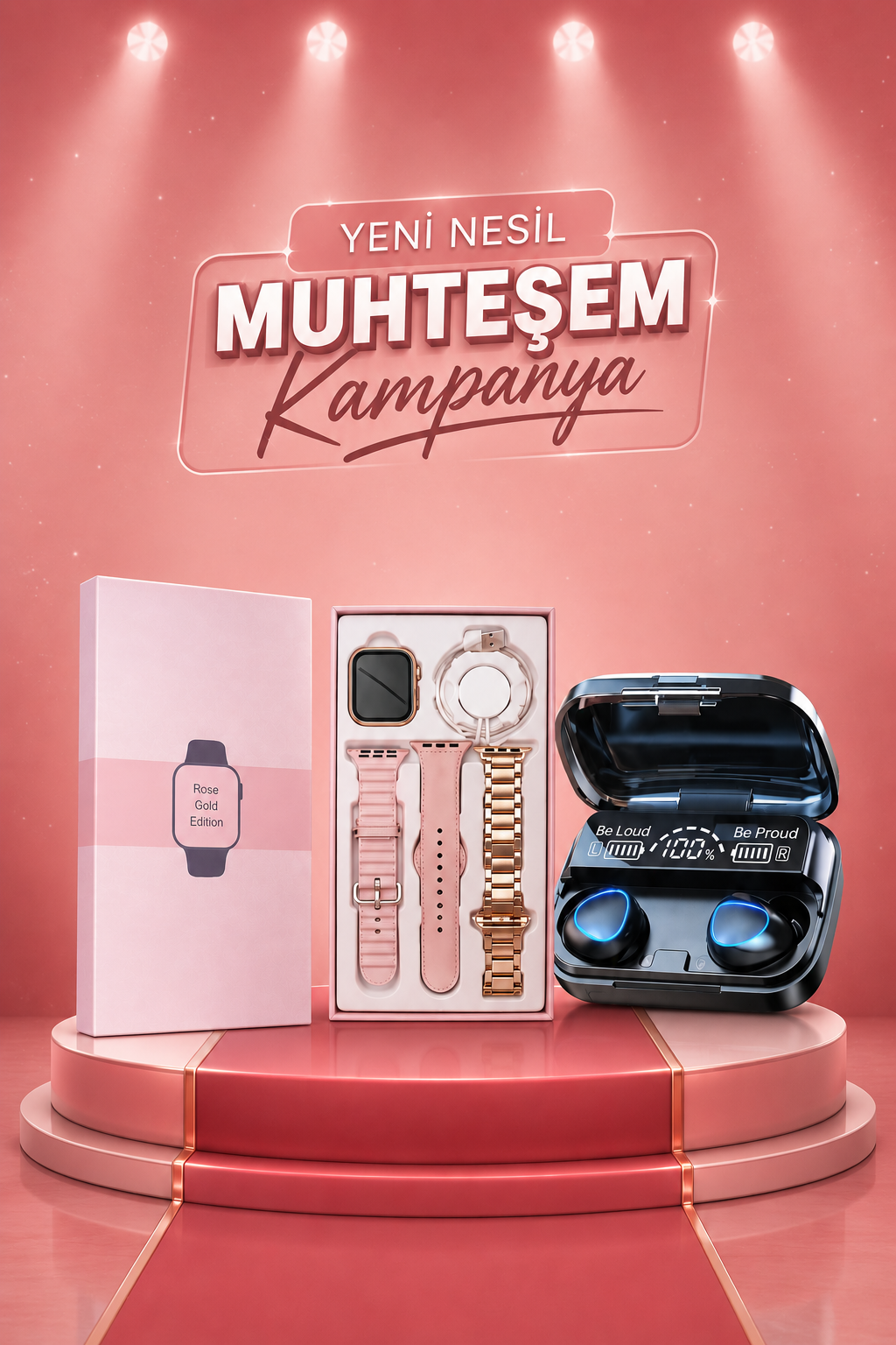 Aksesuar Hediyeli Akıllı Saat ve Dijital Göstergeli Powerbankli Bluetooth Kulaklık - Lisinya