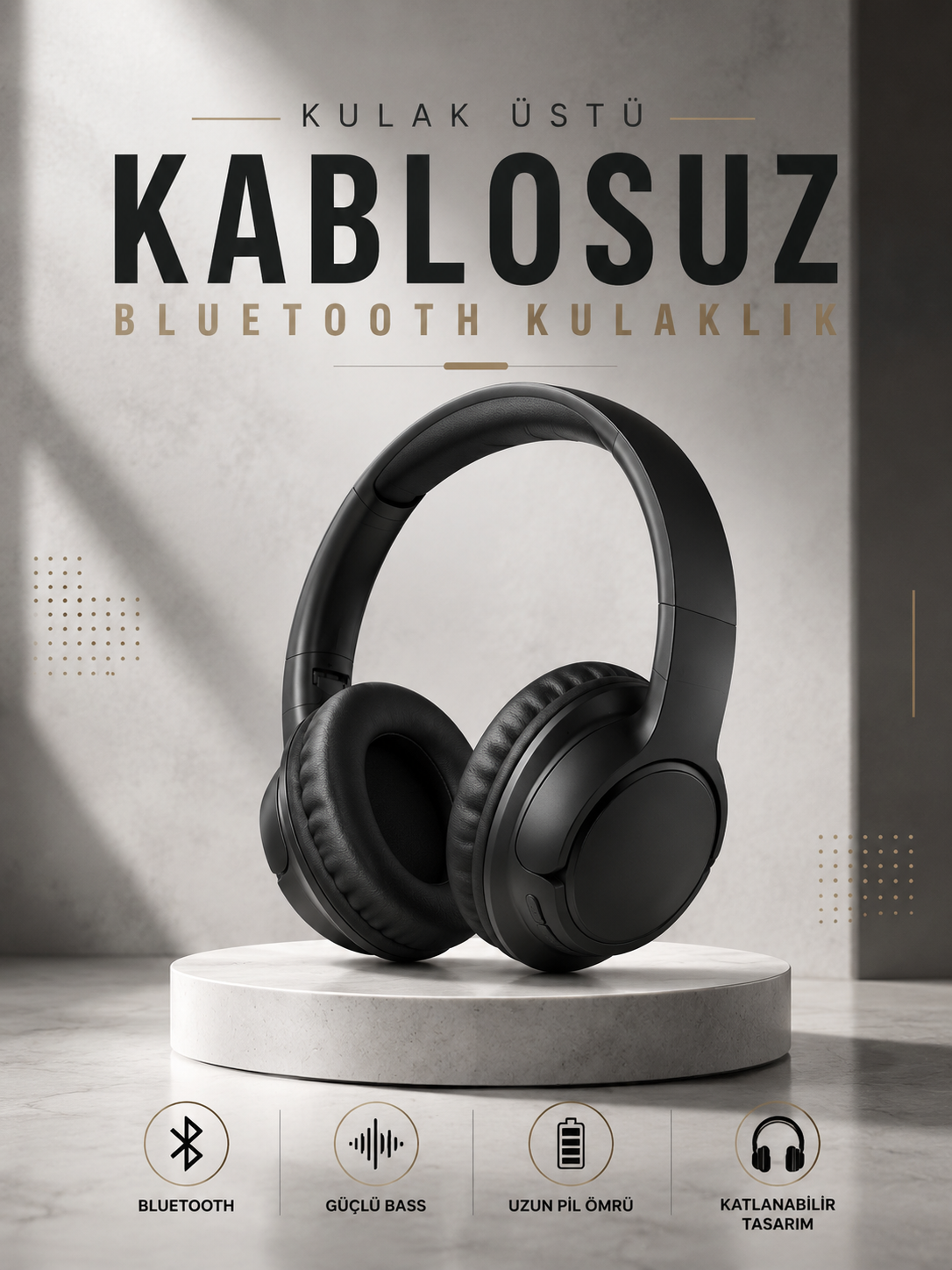 Kulak Üstü Kablosuz Bluetooth Kulaklık Yüksek Ses Kaliteli ANC Özelliği - Lisinya