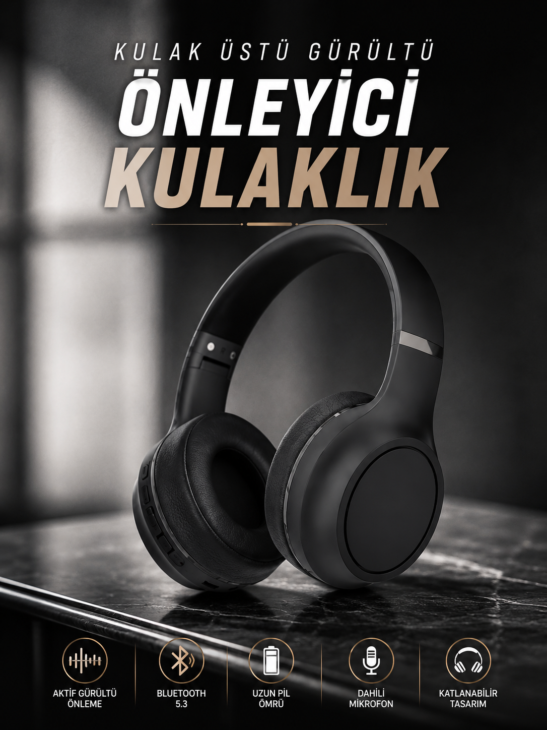 Kulak Üstü Kablosuz Bluetooth Kulaklık Gürültü Önleyici Ayarlanabilir - Lisinya