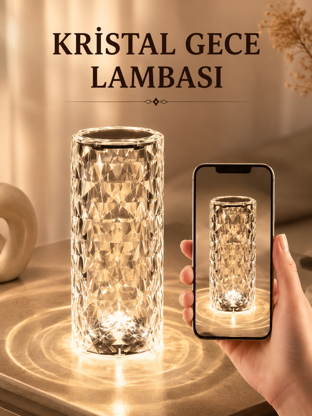 Kristal Dokunmatik Ve Kumandalı Masa Ve Gece lambasI - Lisinya