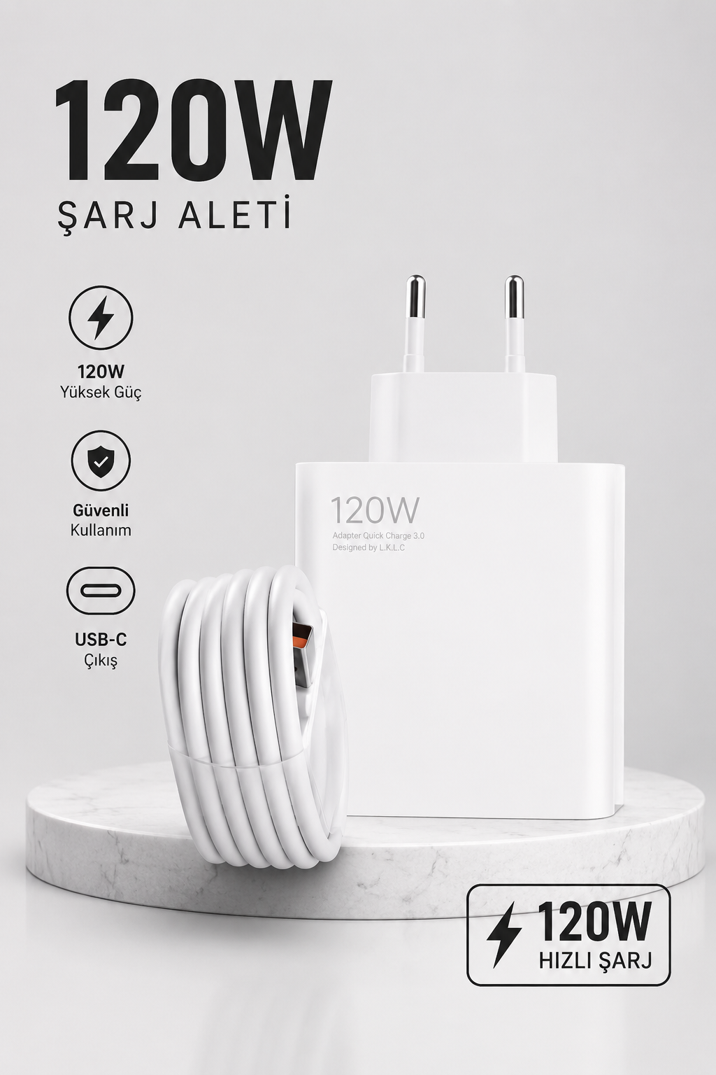 Turbo Hızlı Şarj Destekli 120W USB-C Şarj Seti - Lisinya
