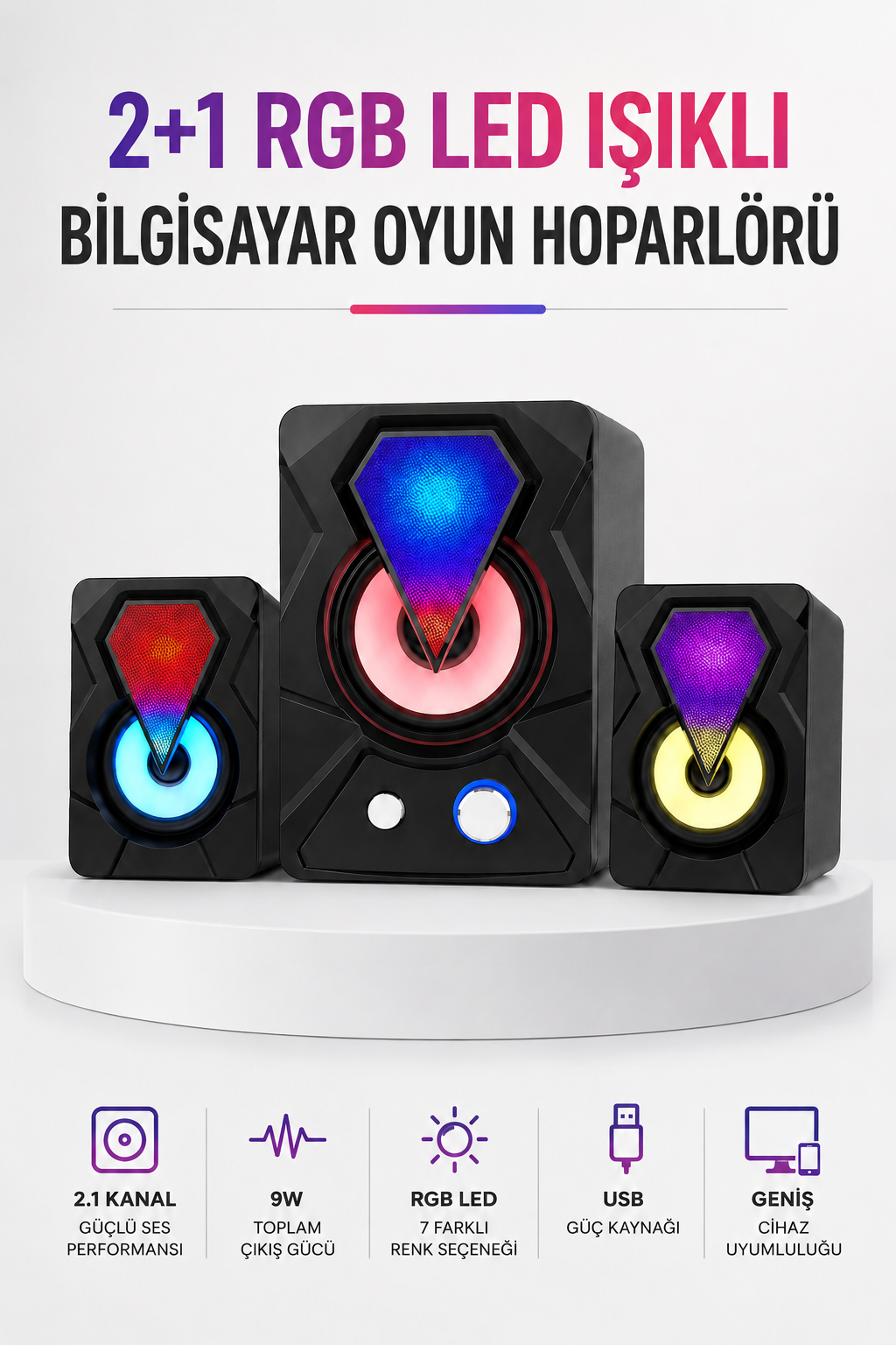 RGB LED Aydınlatmalı Bilgisayar Oyun Hoparlör Sistemi - Lisinya