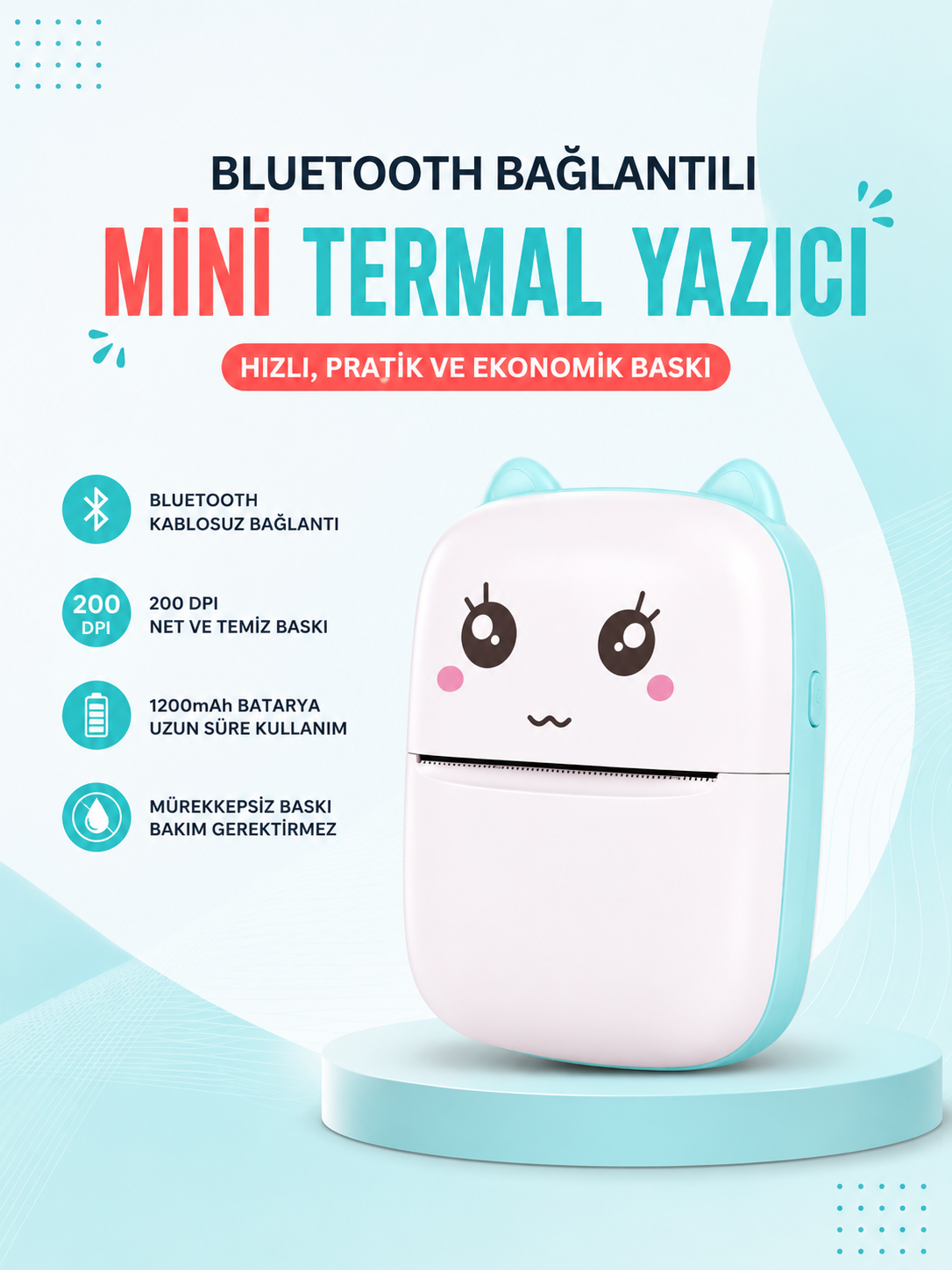 Mürekkepsiz Baskı Teknolojili Bluetooth Cep Yazıcısı - Lisinya