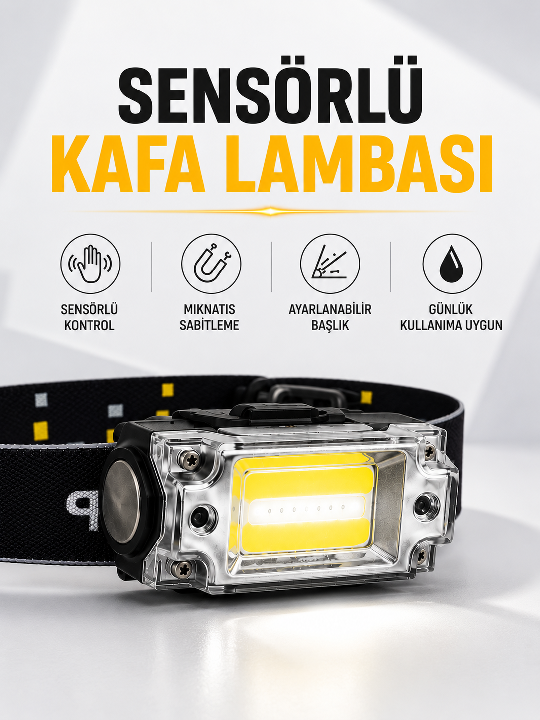 Sensör Kontrollü Şarjlı Beyaz LED Kafa Lambası ve El Feneri - Lisinya