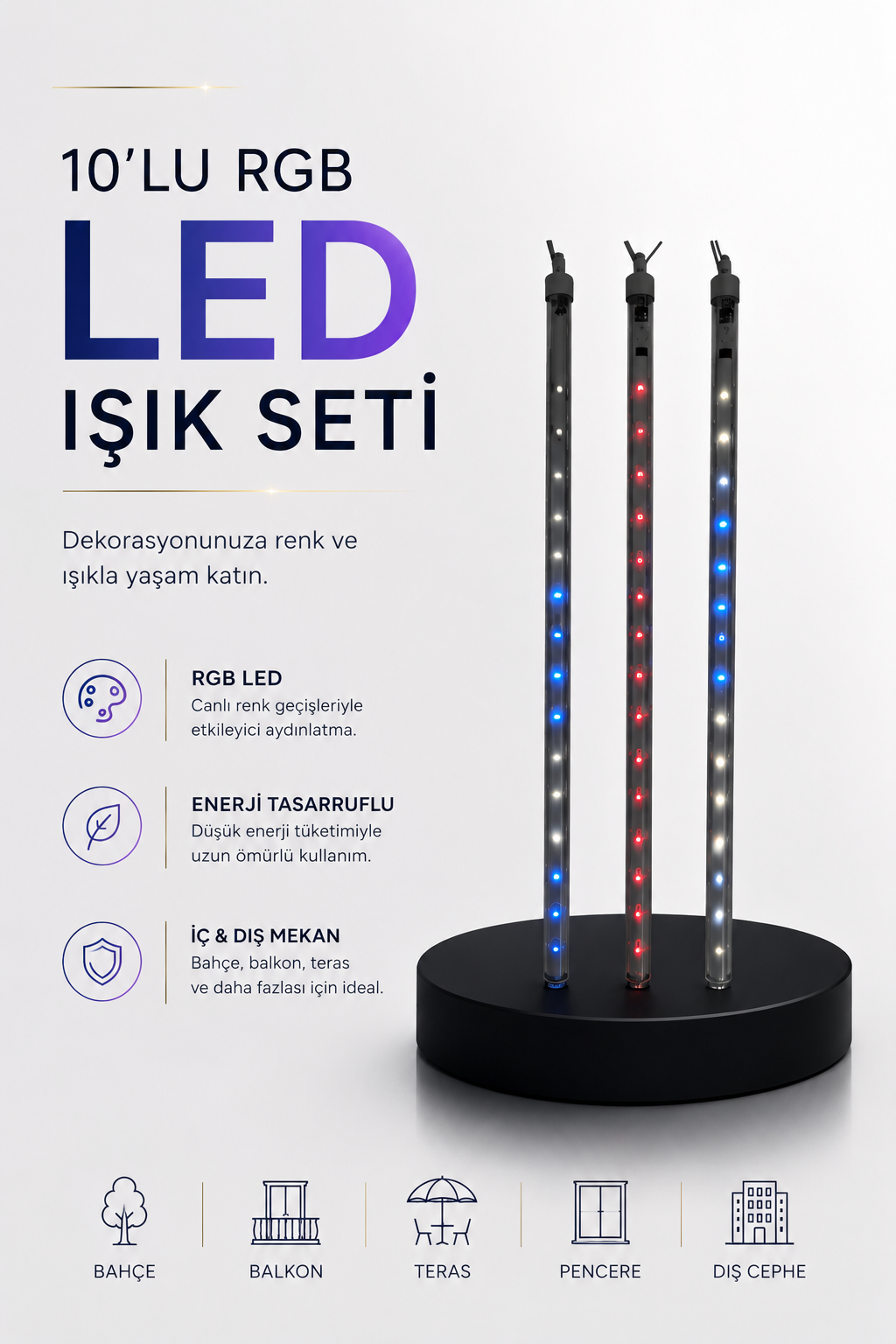 Dekoratif Ortam Aydınlatması RGB LED 10’lu Çubuk Seti - Lisinya