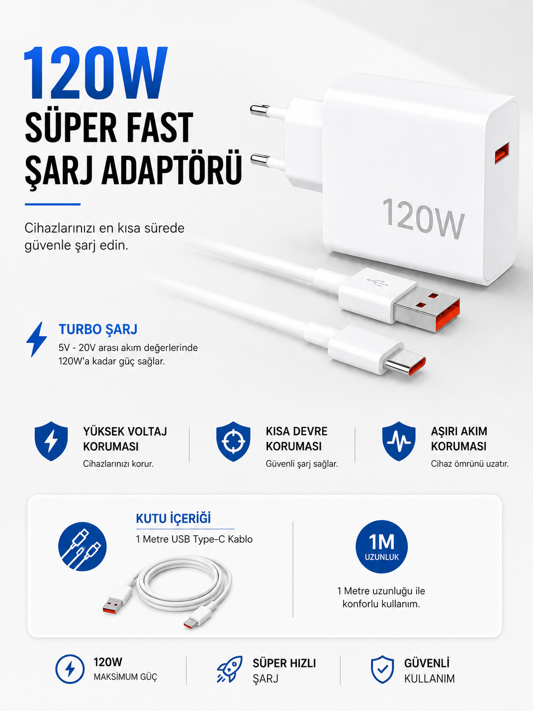 Turbo 120W Hızlı Şarj Cihazı Type-C Kablolu - Lisinya Turbo 120W Hızlı Şarj Cihazı Type-C Kablolu - Lisinya