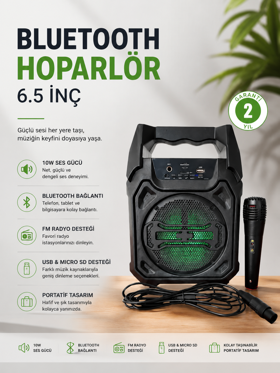 Bluetooth Hoparlör Mikrofonlu Taşınabilir Ses Sistemi FM Radyo, USB, SD Kart ve TWS Özellikli - Lisinya Bluetooth Hoparlör Mikrofonlu Taşınabilir Ses Sistemi FM Radyo, USB, SD Kart ve TWS Özellikli - Lisinya