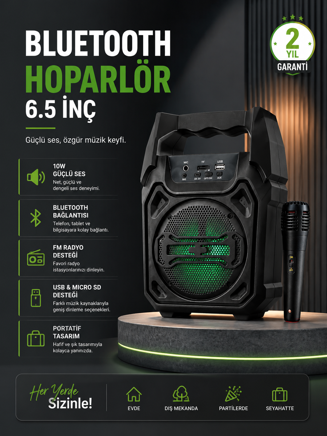 10W Güçlü Ses Performanslı Bluetooth Karaoke Hoparlörü - Lisinya 10W Güçlü Ses Performanslı Bluetooth Karaoke Hoparlörü - Lisinya