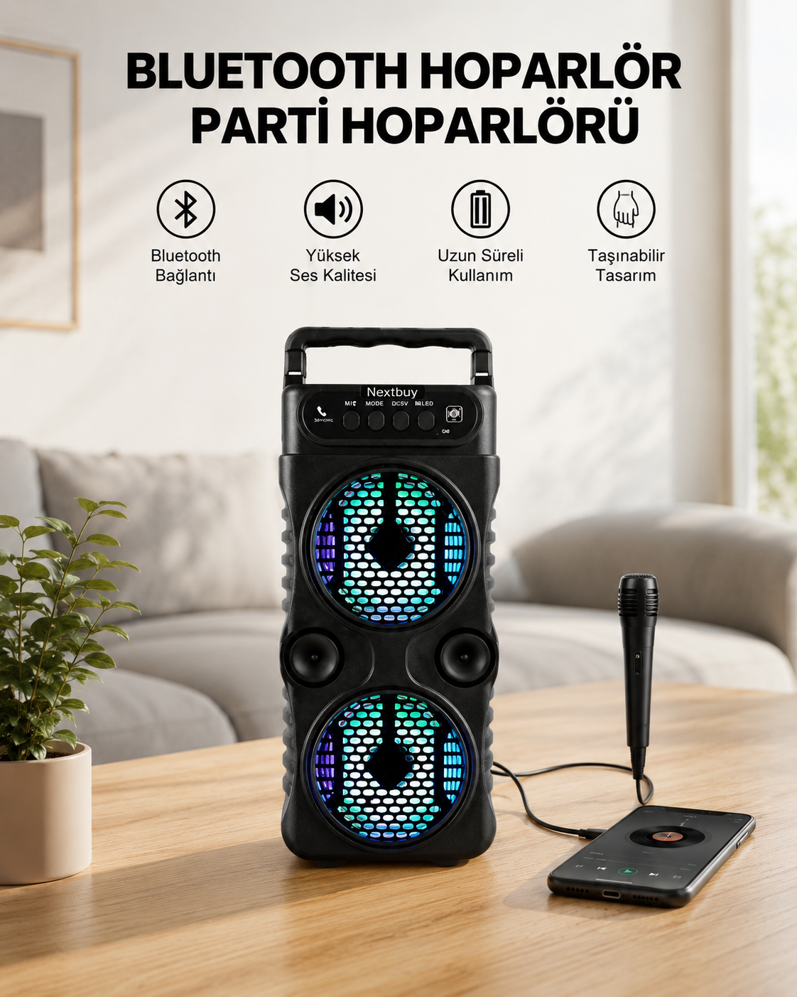 LED Işıklı Kablosuz Bluetooth Hoparlör Yüksek Ses Güçlü Bas Performansı Taşınabilir Şarjlı - Lisinya LED Işıklı Kablosuz Bluetooth Hoparlör Yüksek Ses Güçlü Bas Performansı Taşınabilir Şarjlı - Lisinya