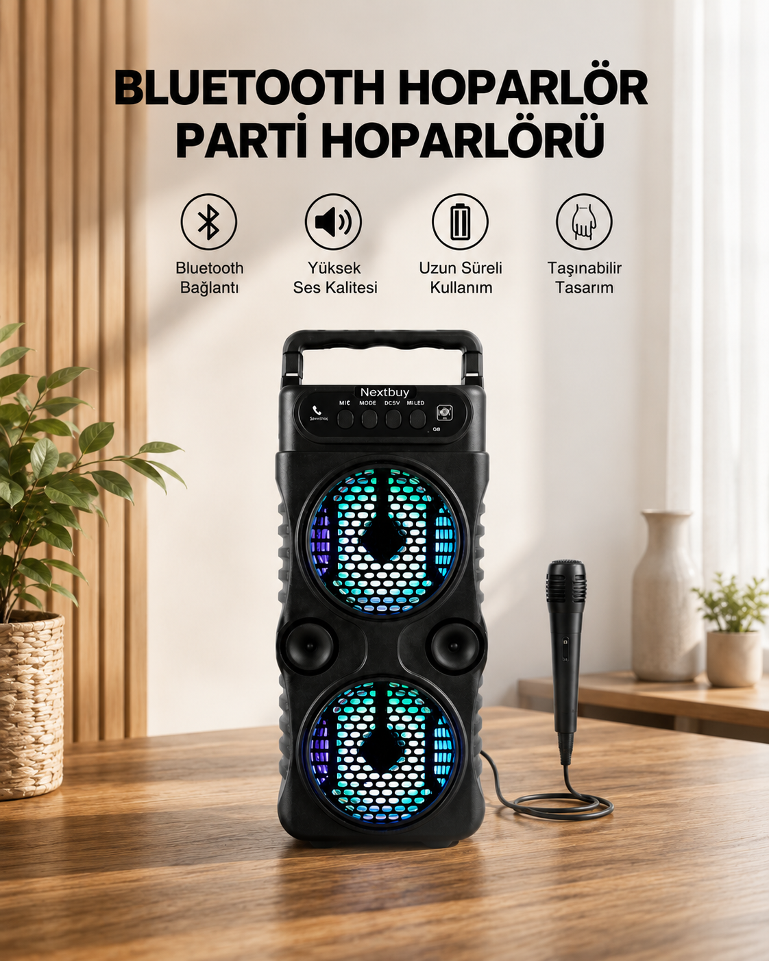 LED Işıklı Bluetoothlu Hoparlör Mikrofonlu Taşınabilir Ses Sistemi - Lisinya LED Işıklı Bluetoothlu Hoparlör Mikrofonlu Taşınabilir Ses Sistemi - Lisinya