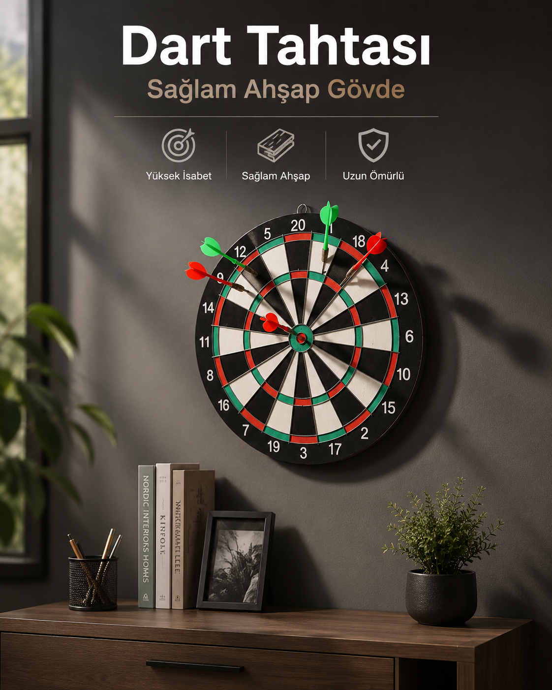 Duvara Monte Sağlam Ahşap Gövdeli Dart Tahtası Ev ve Oyun Alanları İçin 17 İnç - Lisinya Duvara Monte Sağlam Ahşap Gövdeli Dart Tahtası Ev ve Oyun Alanları İçin 17 İnç - Lisinya