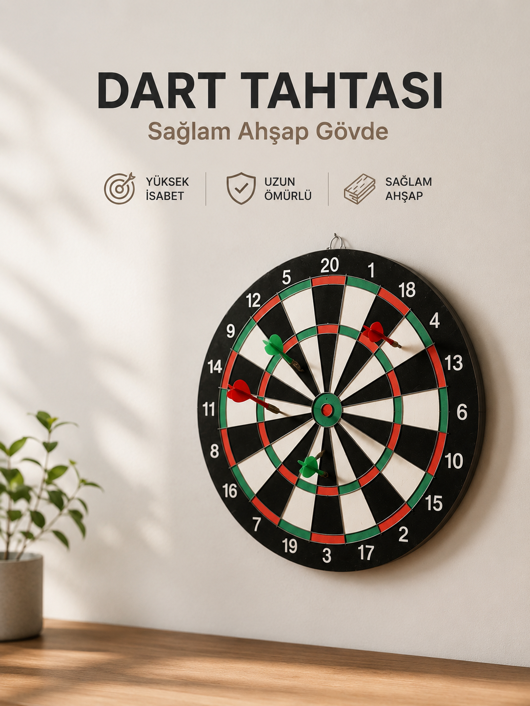 Evde, Ofiste ve Oyun Alanlarında Kullanıma Uygun Sağlam Ahşap Gövdeli Dart Tahtası - Lisinya Evde, Ofiste ve Oyun Alanlarında Kullanıma Uygun Sağlam Ahşap Gövdeli Dart Tahtası - Lisinya