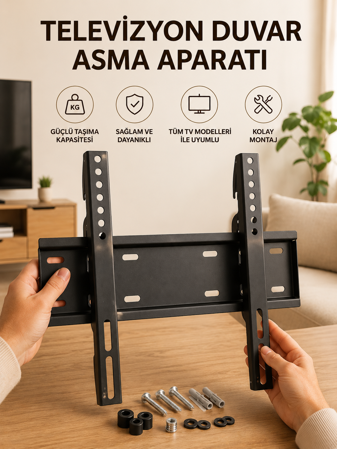 32-55 İnç Uyumlu 40 Kg Taşıma Kapatiseli Televizyon Duvar Asma Aparatı - Lisinya