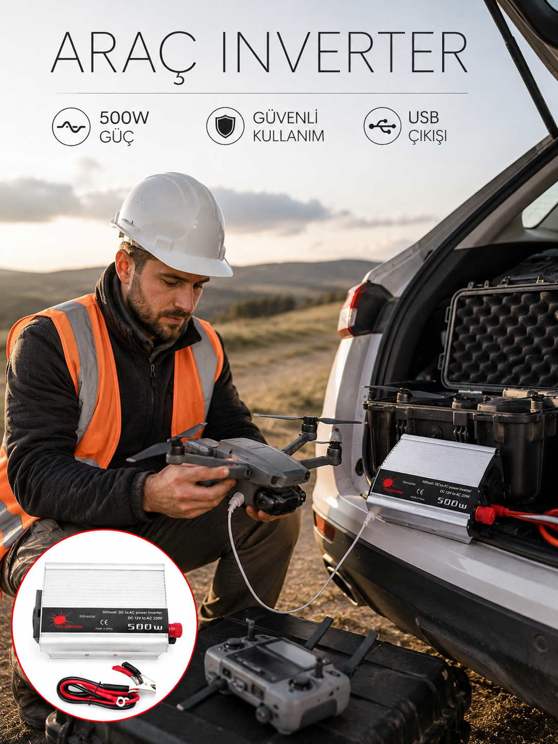 Araçtan Ev Tipi Priz 500W Kullanımı İnvertör - Lisinya Araçtan Ev Tipi Priz 500W Kullanımı İnvertör - Lisinya