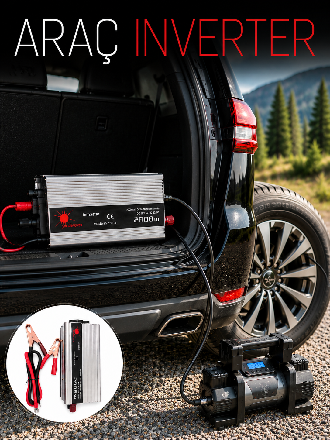 2000W Araç İnverter Aküden Güç Dönüştürücü Elektrik Üreten Taşınabilir - Lisinya
