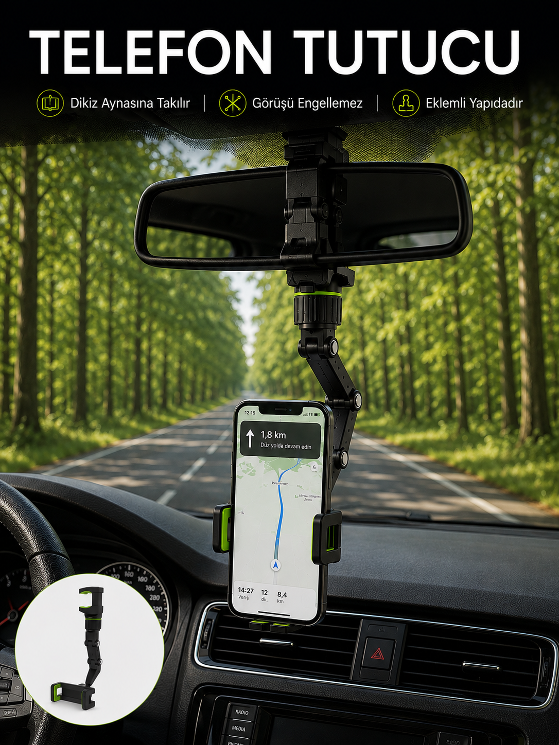 Araç İçi Dikiz Aynası Telefon Tutucu 360° Dönebilen Katlanabilir - Lisinya Araç İçi Dikiz Aynası Telefon Tutucu 360° Dönebilen Katlanabilir - Lisinya