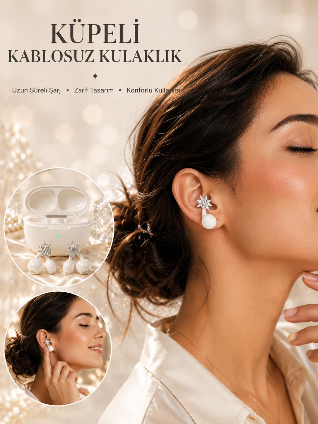 Küpeli Kablosuz Bluetooth Kulaklık Uzun Süreli Şarj Özellikli - Lisinya