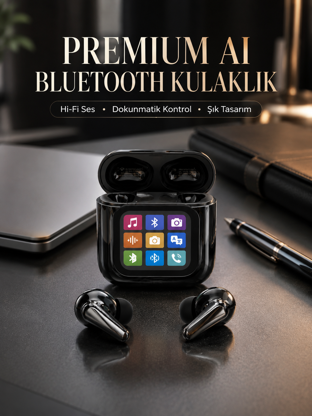 AI Destekli Dokunmatik Ekranlı Kablosuz Bluetooth Kulaklık - Lisinya AI Destekli Dokunmatik Ekranlı Kablosuz Bluetooth Kulaklık - Lisinya