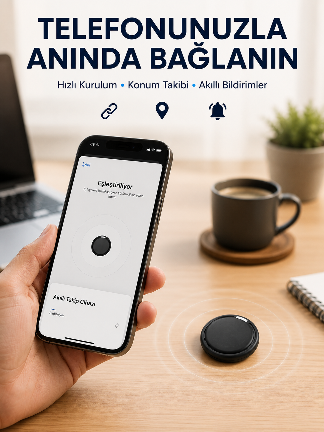 AirTag Akıllı Eşya Takip Cihazı Apple ve Android Uyumlu Uzun Pil Ömürlü - Lisinya