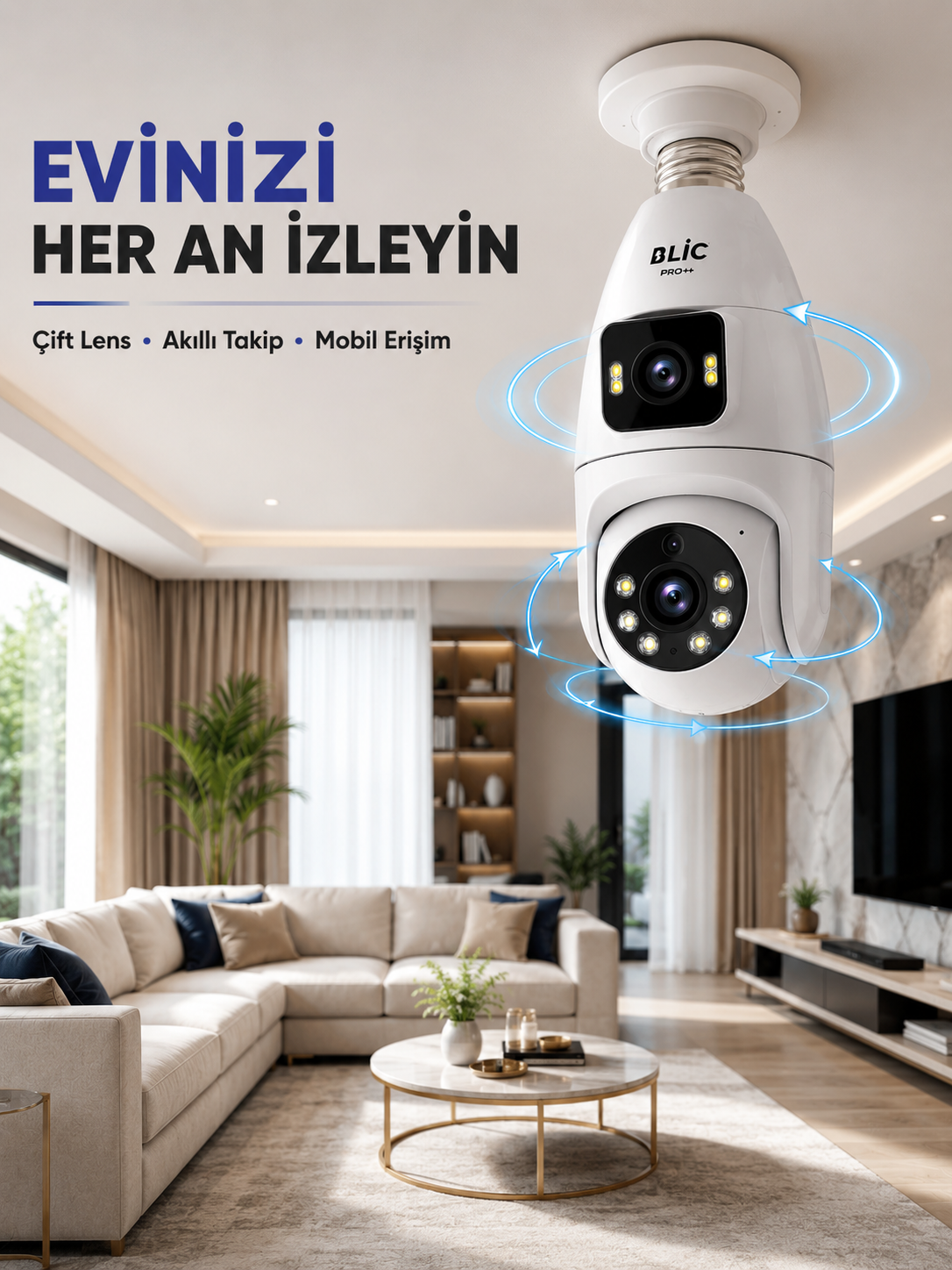 Wi-Fi Ampul Kamera Sistemi Gece Görüşlü Çift Lens - Lisinya Wi-Fi Ampul Kamera Sistemi Gece Görüşlü Çift Lens - Lisinya