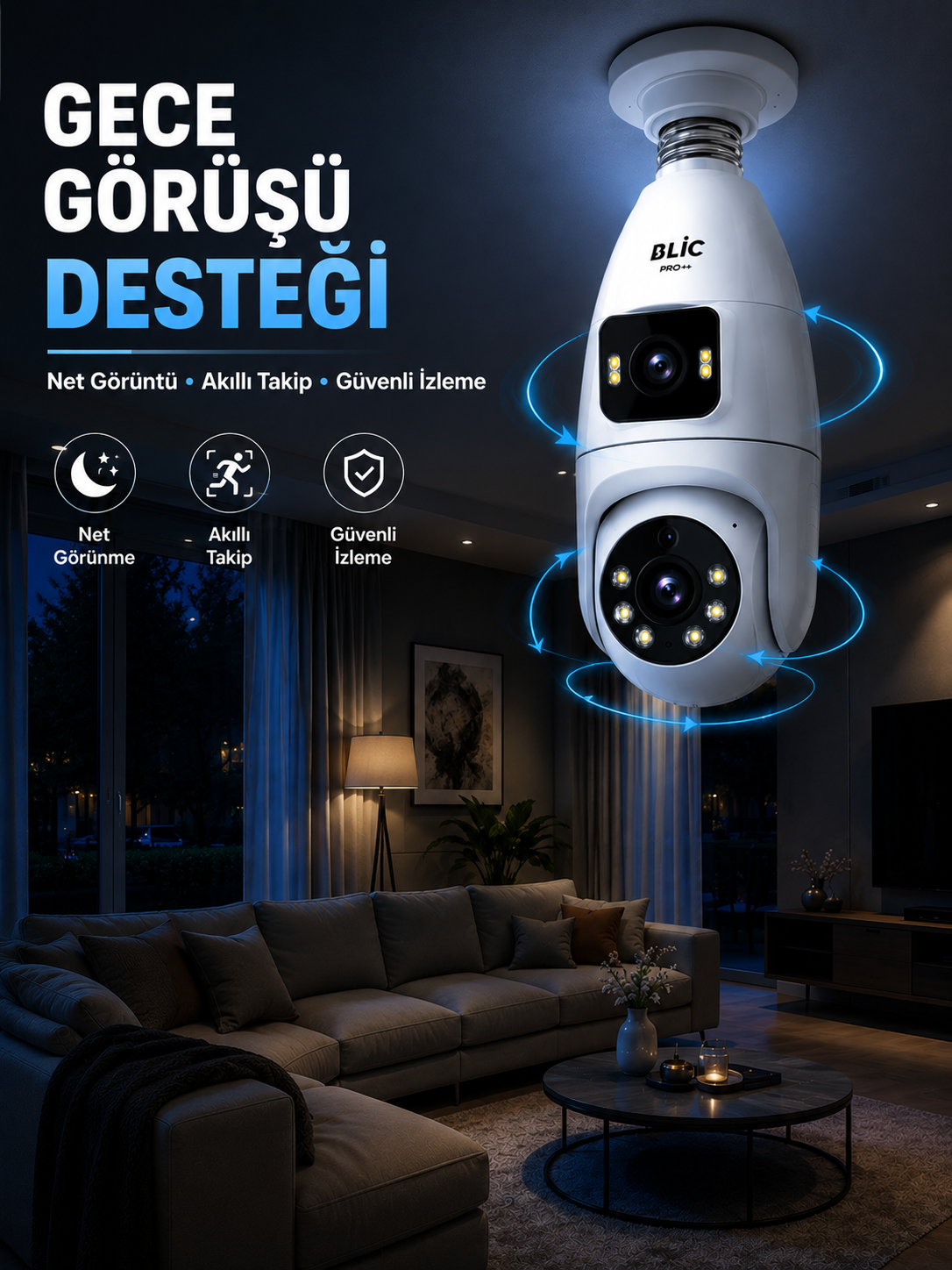 Gece Görüşlü Çift Lens Wi-Fi Ampul Kamera Mobil Takip Destekli - Lisinya Gece Görüşlü Çift Lens Wi-Fi Ampul Kamera Mobil Takip Destekli - Lisinya