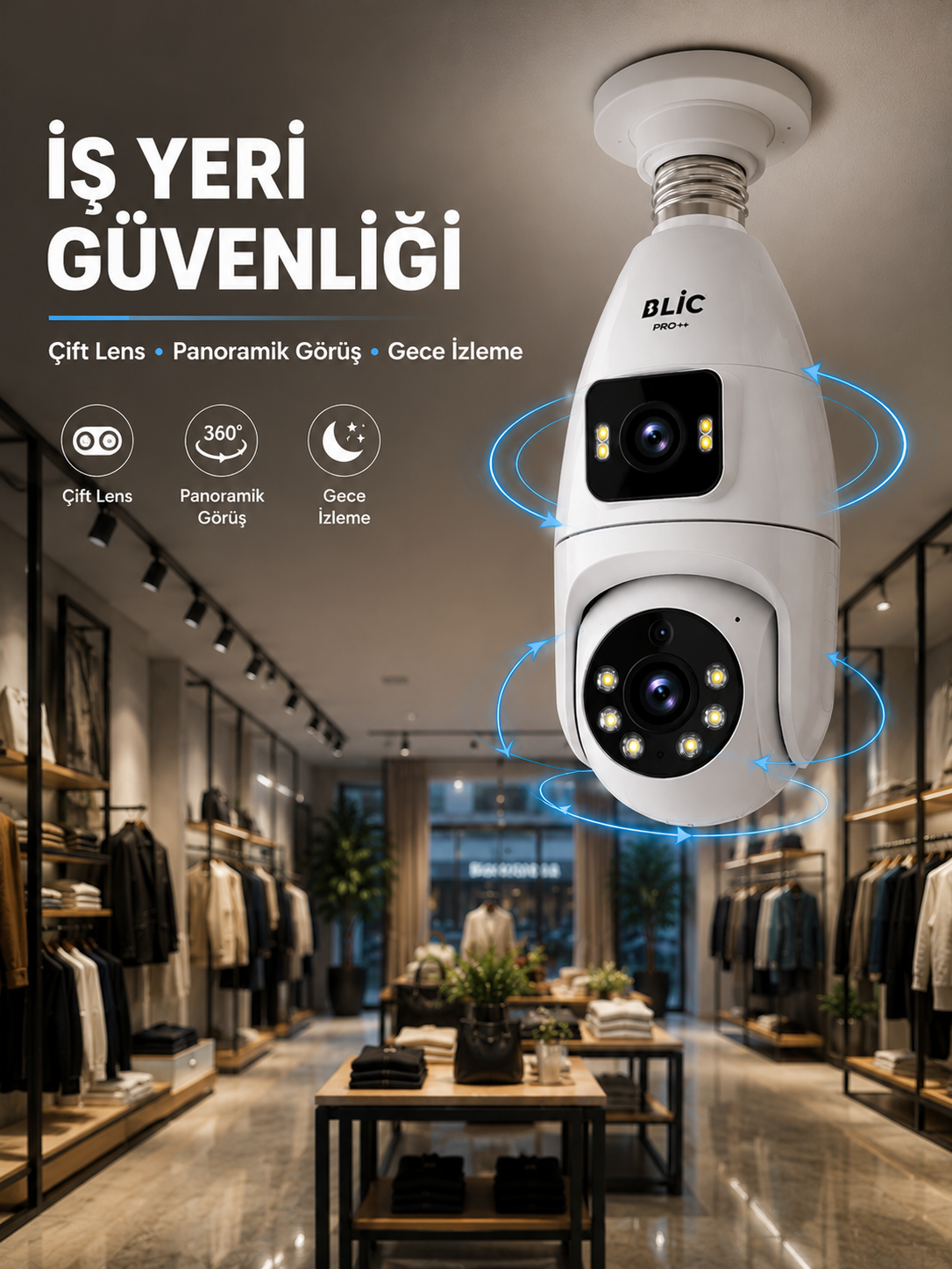 Wi-Fi Çift Lens Ampul Kamera  Akıllı Ev Güvenliği - Lisinya