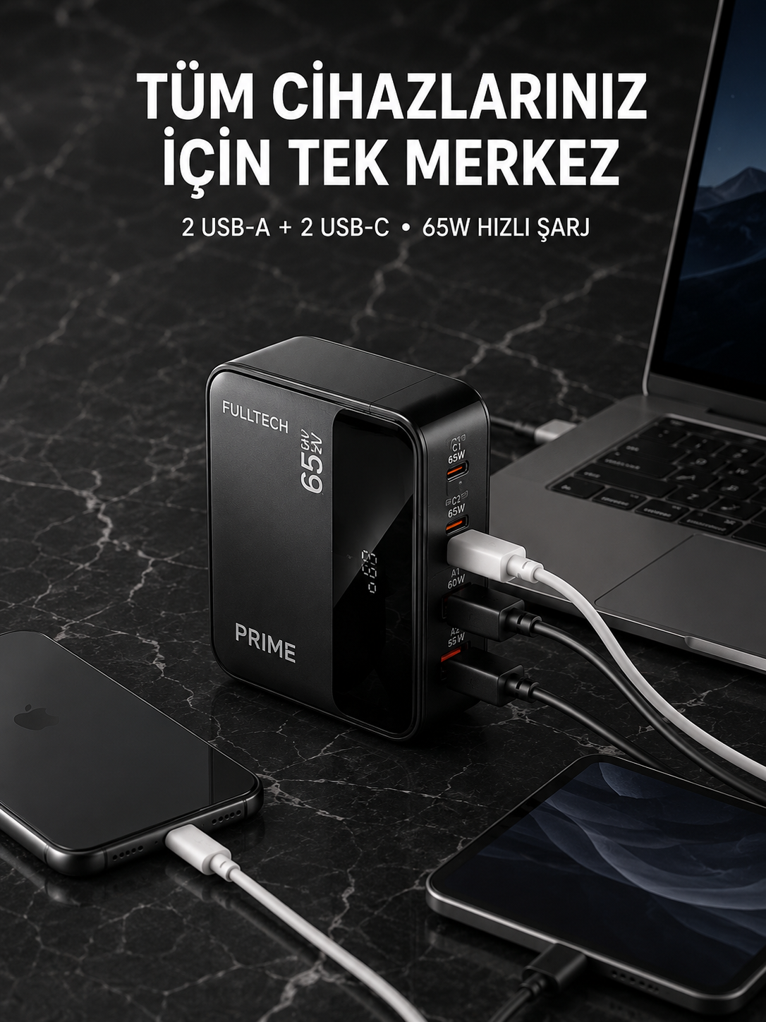 4 Portlu GaN Masaüstü Hızlı Şarj İstasyonu - Lisinya 4 Portlu GaN Masaüstü Hızlı Şarj İstasyonu - Lisinya