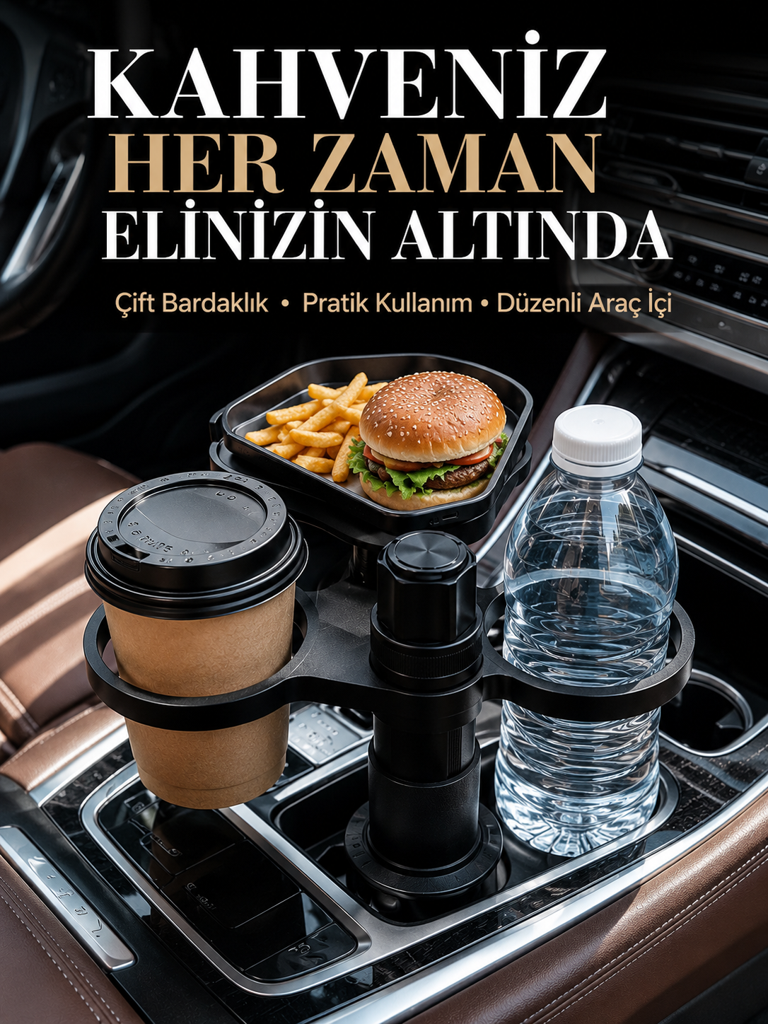 Otomobil İçin Çift Bardak Tutucu ve Çok Amaçlı Organizer - Lisinya
