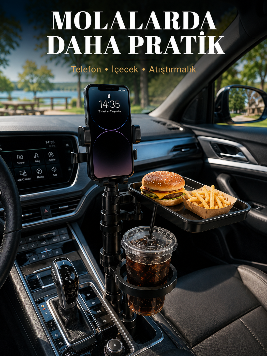 Çok Amaçlı Araç Organizeri Telefon Tutucu ve Bardaklık Aparatı - Lisinya