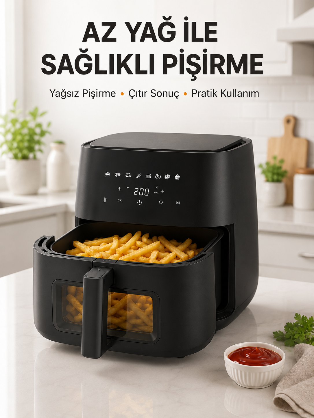 Geniş Hazneli Air Fryer Hızlı ve Pratik Pişirme Makinesi - Lisinya Geniş Hazneli Air Fryer Hızlı ve Pratik Pişirme Makinesi - Lisinya