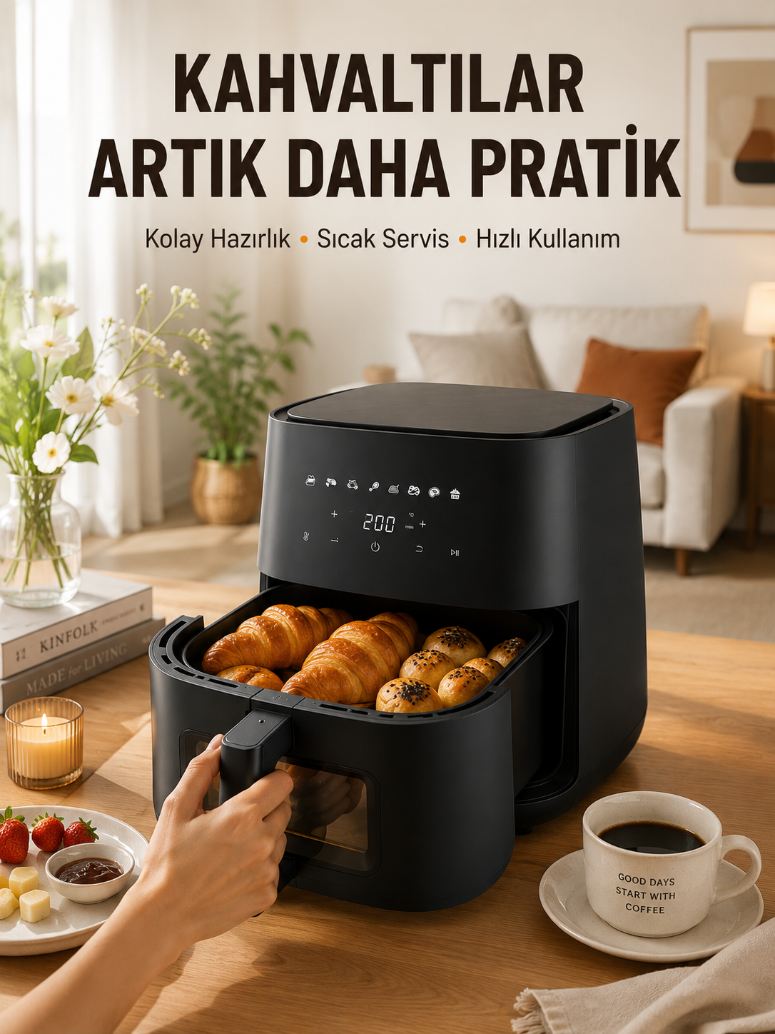 Air Fryer Mutfak Pişirme Cihazı Çok Programlı Dokunmatik - Lisinya