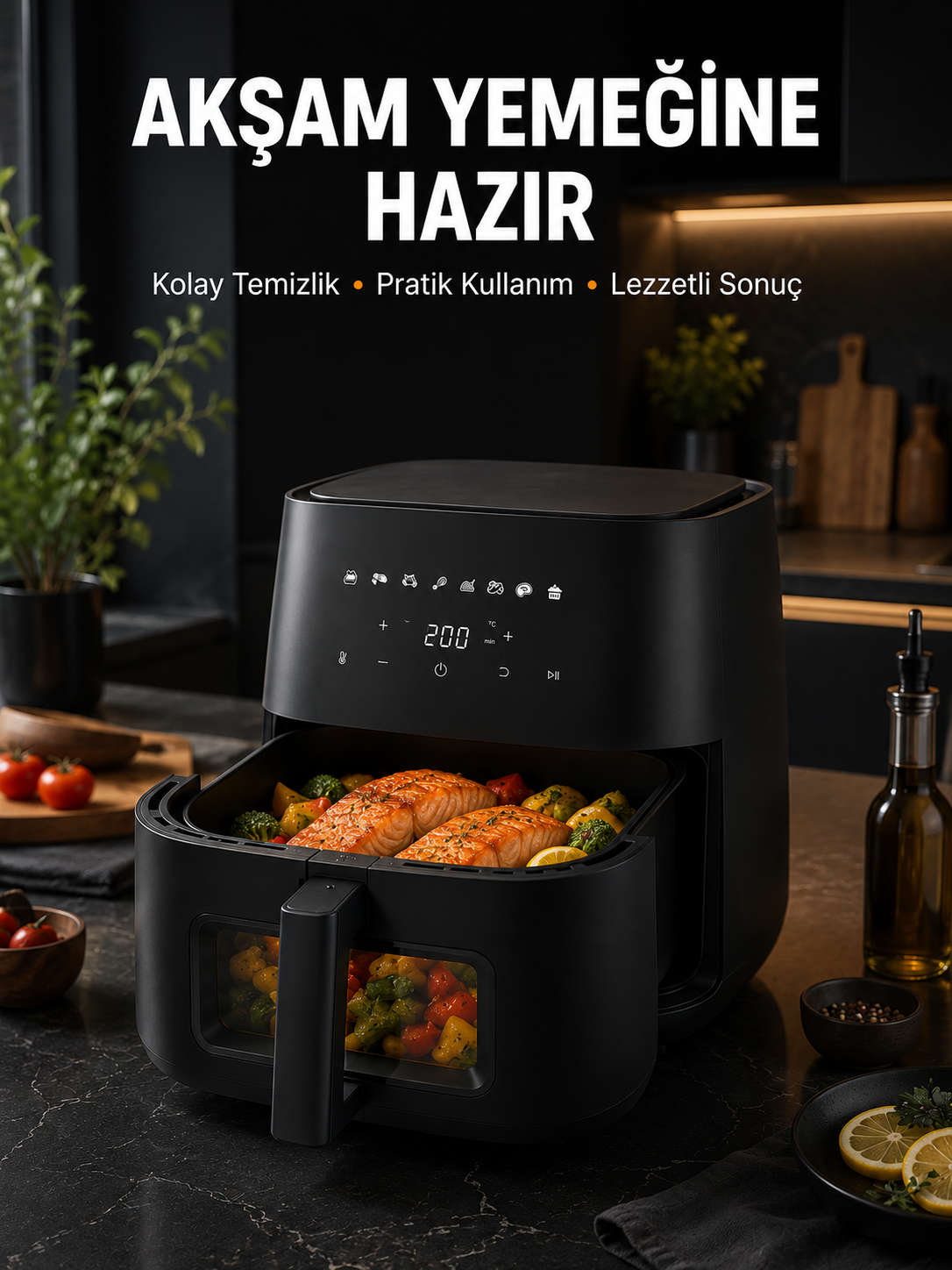Dokunmatik Ekranlı Air Fryer Sağlıklı Yağsız Pişirme Cihazı - Lisinya Dokunmatik Ekranlı Air Fryer Sağlıklı Yağsız Pişirme Cihazı - Lisinya