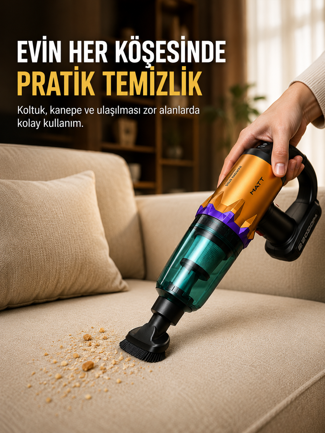 Taşınabilir Kablosuz El Süpürgesi Araç ve Ev Temizliğine Uygun - Lisinya
